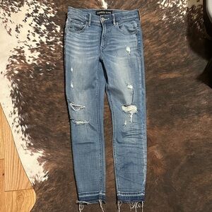 Express Light Blue Distressed Skinny Jeans